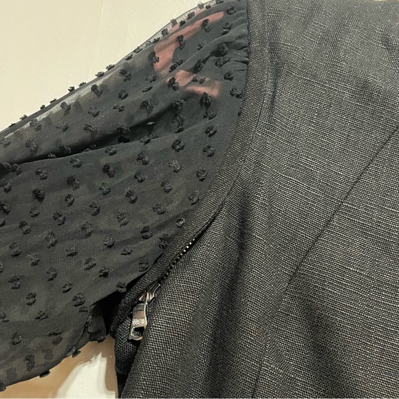 Veronica Beard Black Linen Mini Dress with Removable Swiss Dot Sleeves - Picture 8 of 14